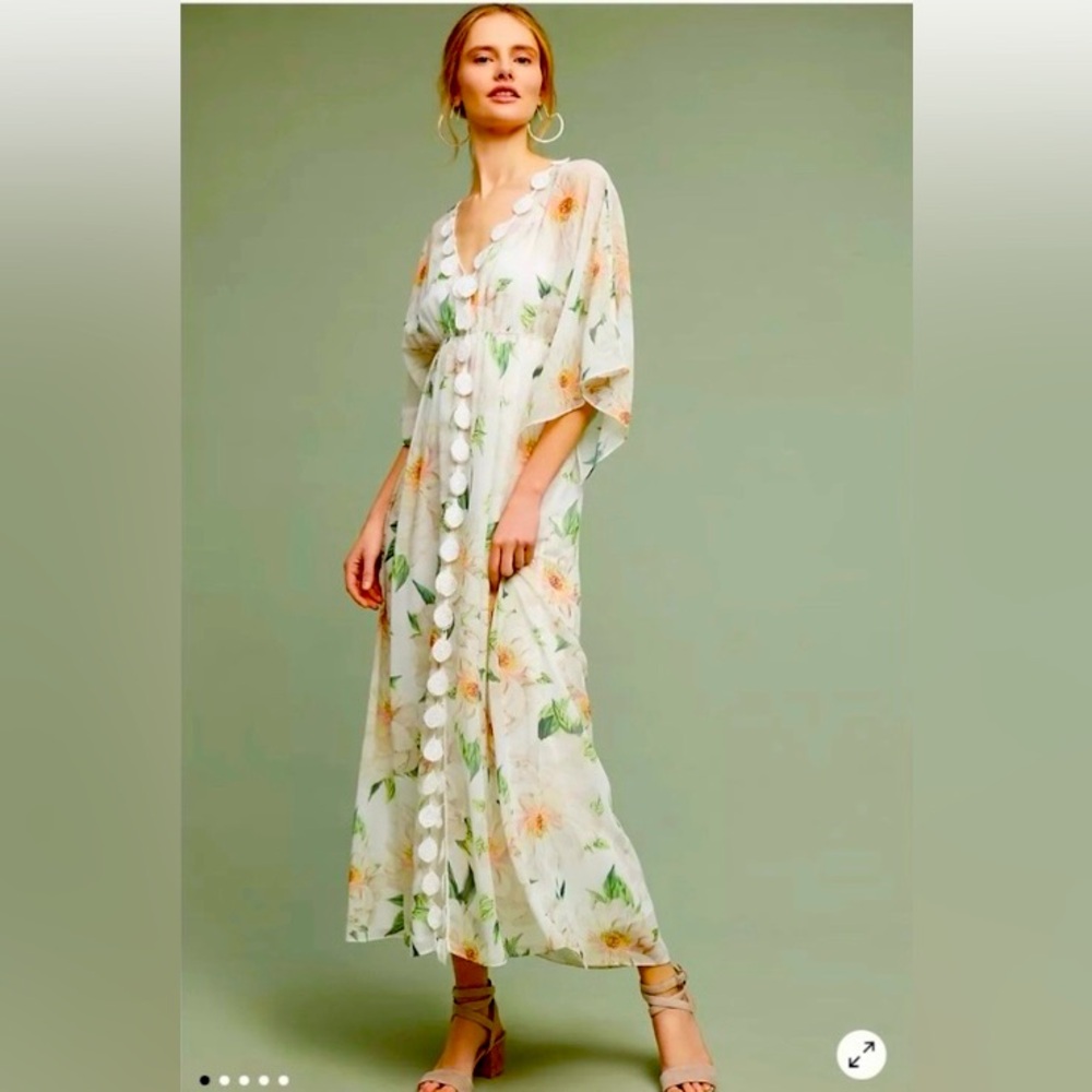 FARM Rio White Floral Maxi Dress with Peach Blooms